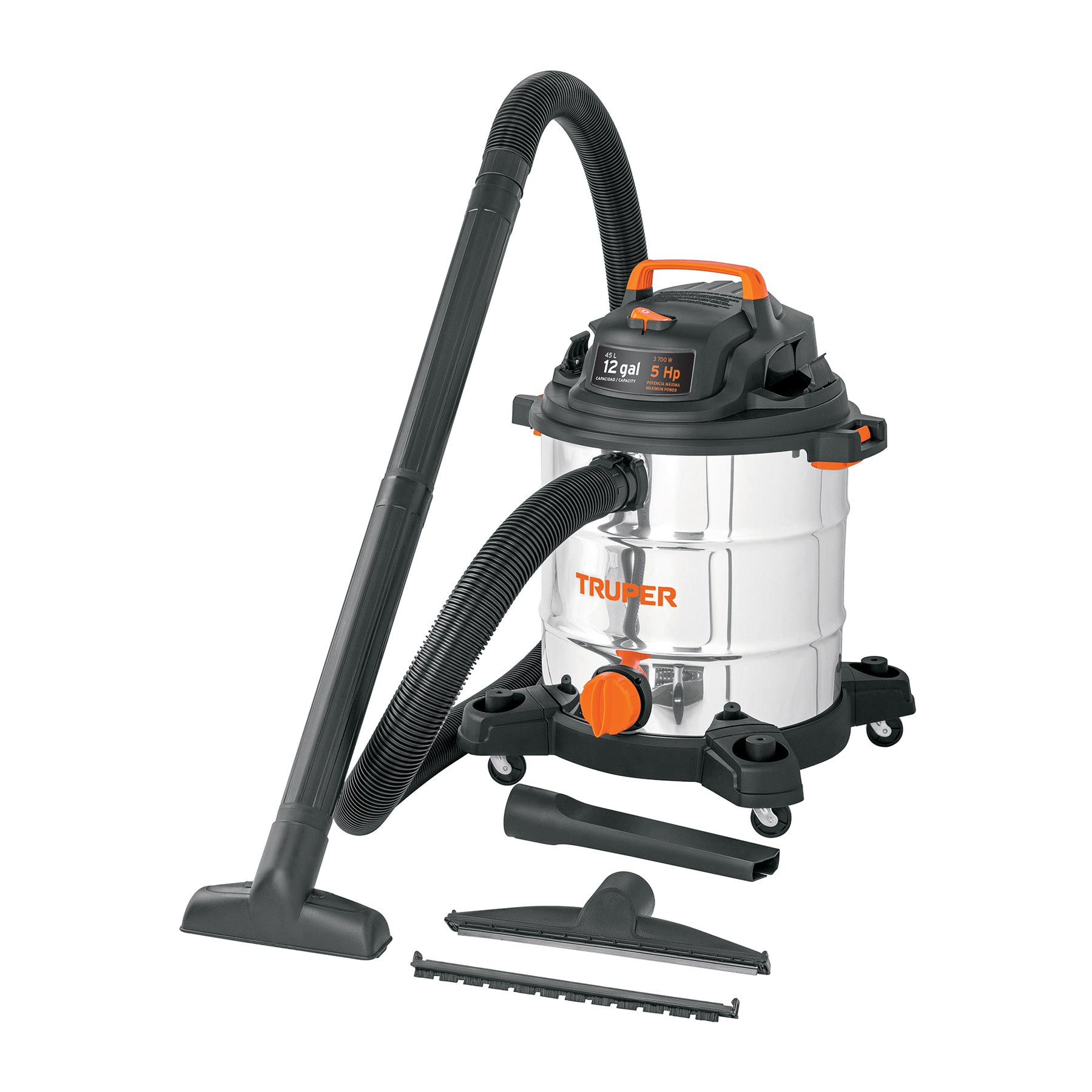 101524 Aspiradora de sólidos y líquidos, 12 gal, acero inox, TRUPER