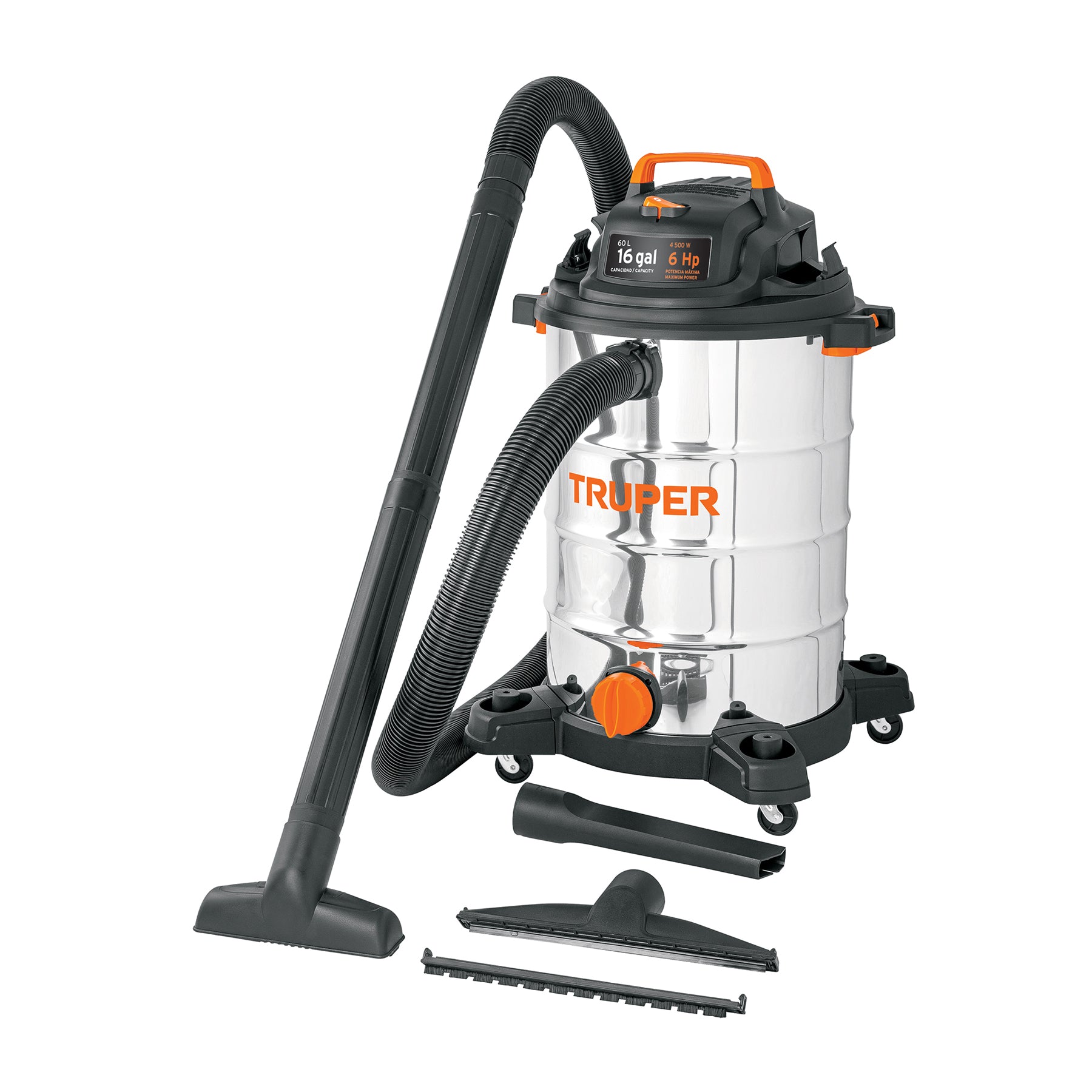 101525 Aspiradora de sólidos y líquidos, 16 gal, acero inox, TRUPER