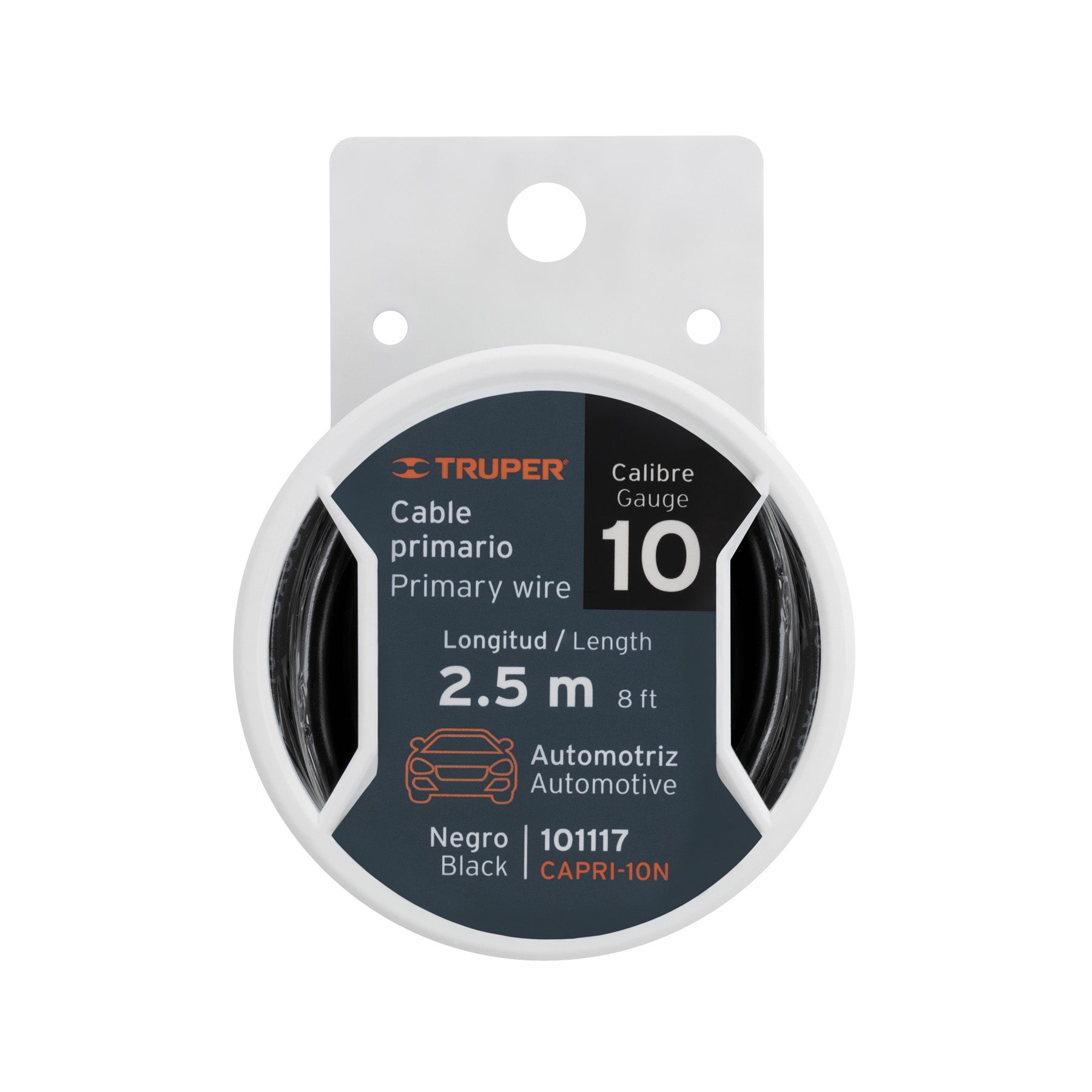 101117 Carrete con 2.5 m de cable primario negro calibre 10, Truper