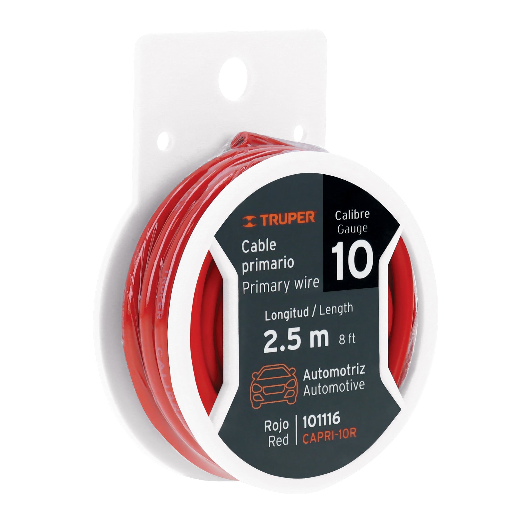 101116 Carrete con 2.5 m de cable primario rojo calibre 10, Truper