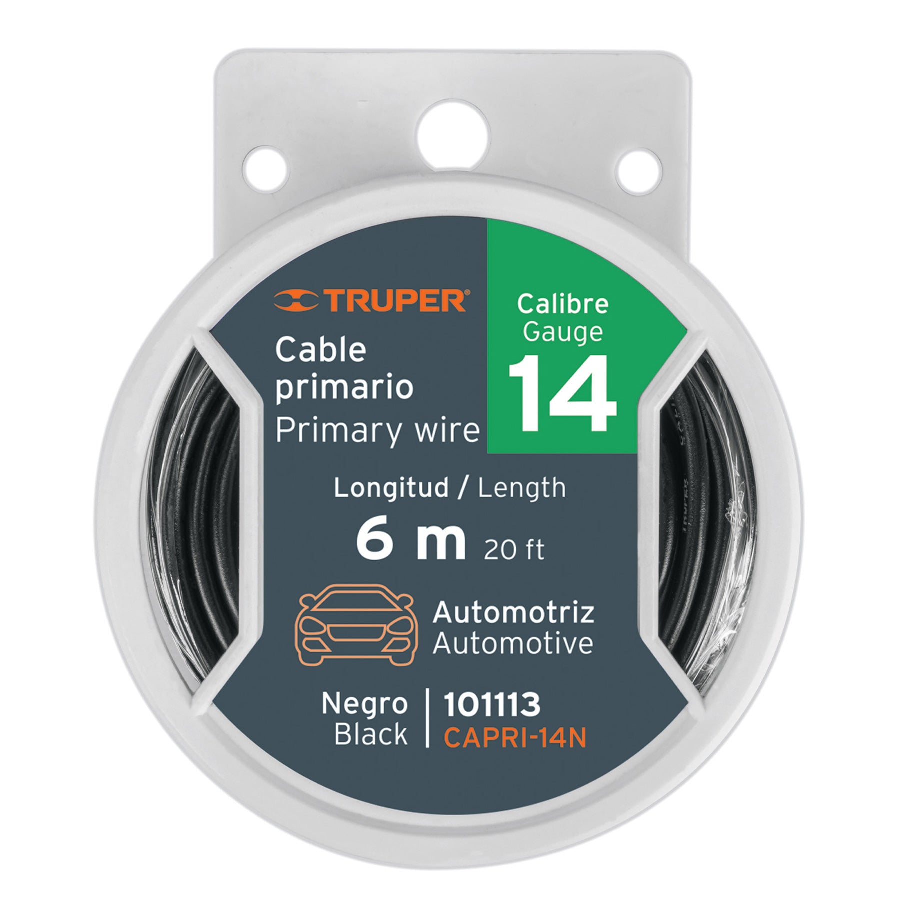 101113 Carrete con 6 m de cable primario negro calibre 14, Truper