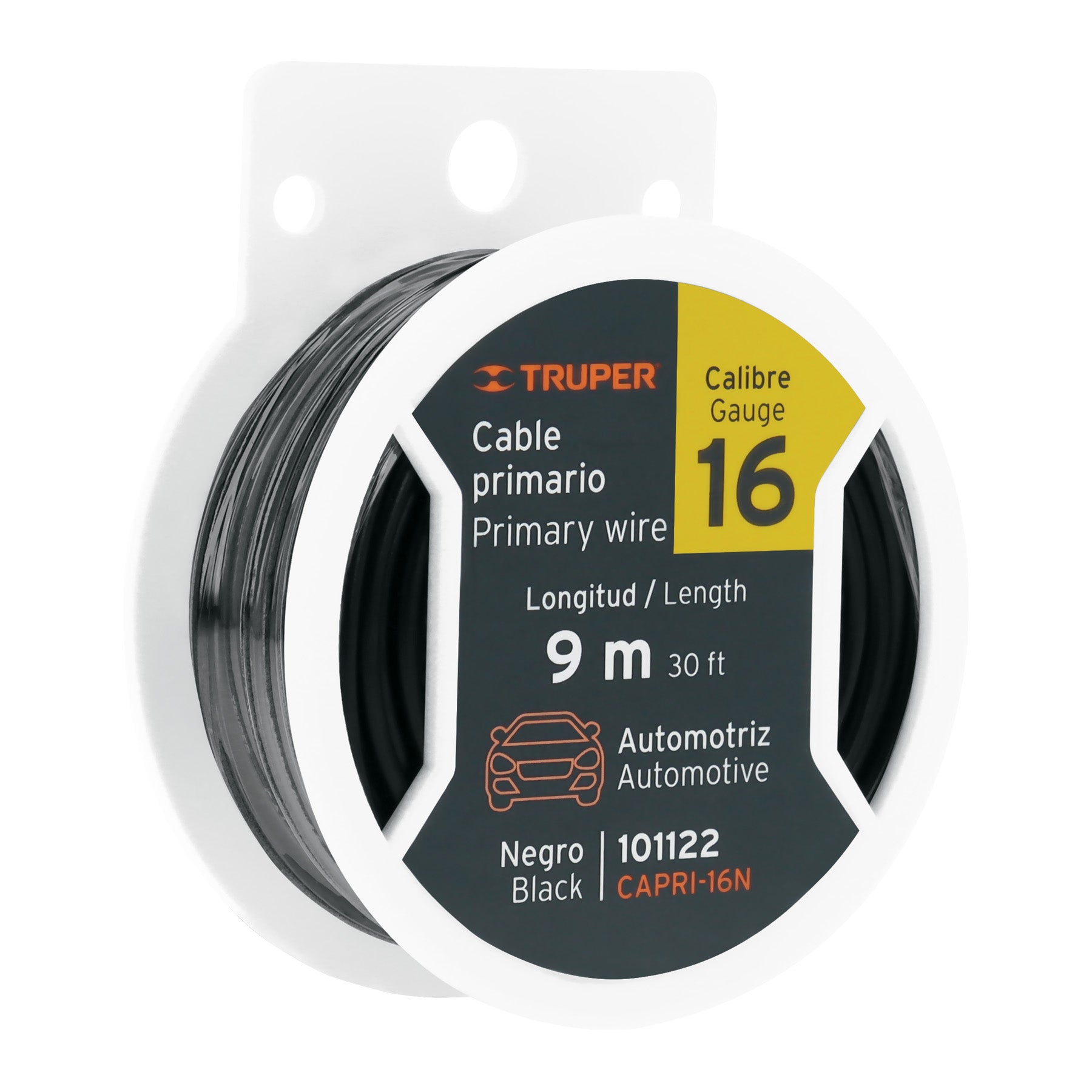101122 Carrete con 9 m de cable primario negro calibre 16, Truper