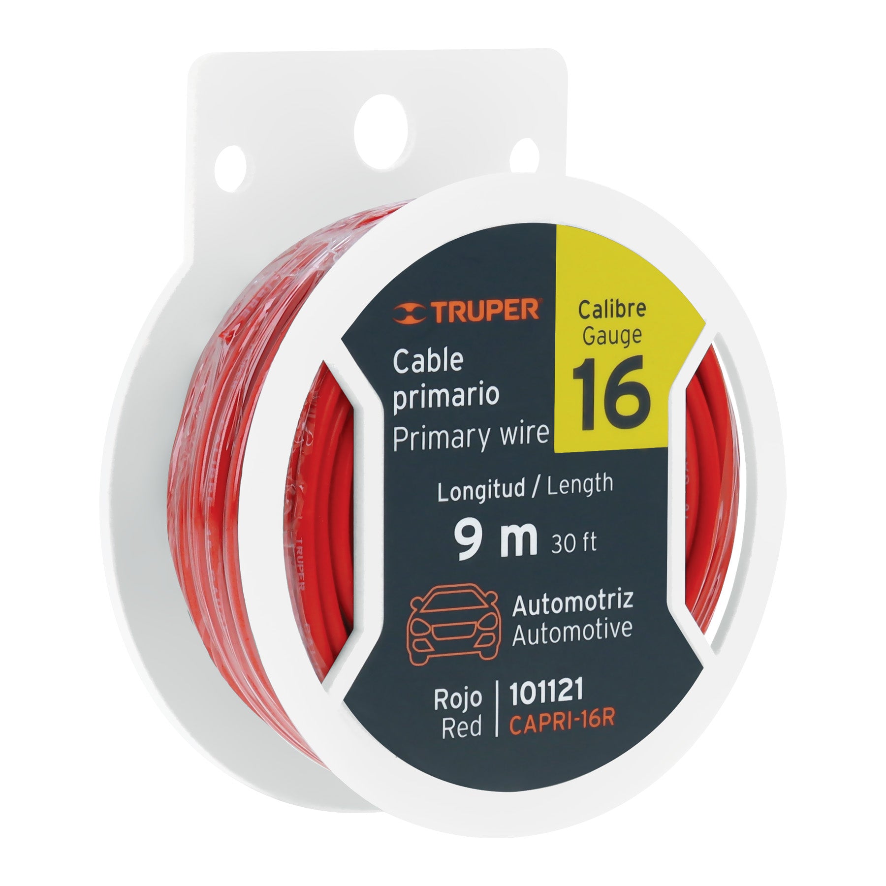 101121 Carrete con 9 m de cable primario rojo calibre 16, Truper