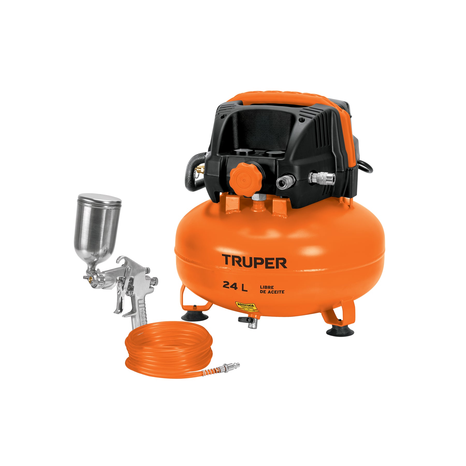 101428 Kit compresor libre de aceite 24L, manguera y pistola,TRUPER