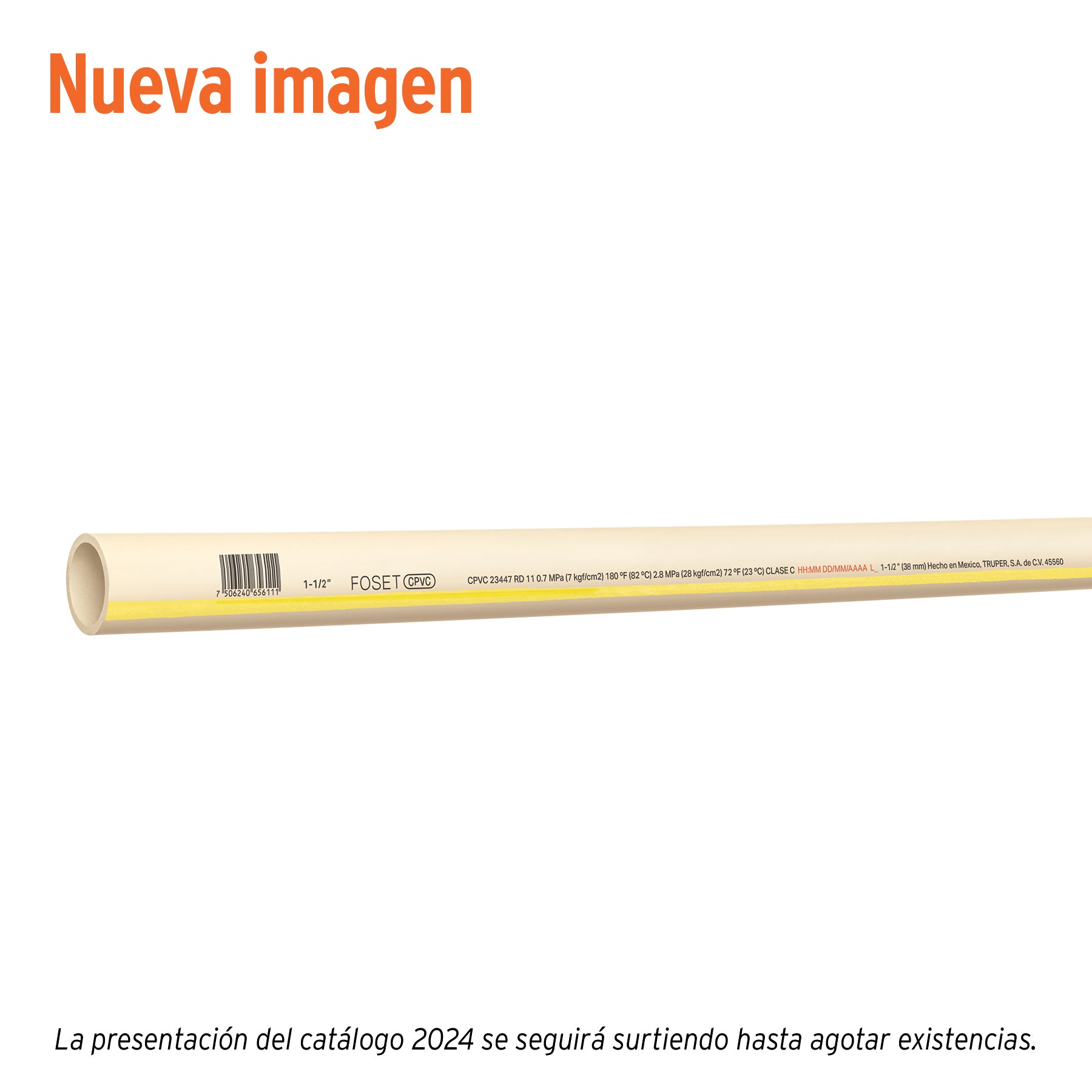 45561 Tubo de 1-1/2' CPVC hidráulico RD 11, 3m, 2.1kg, FOSET