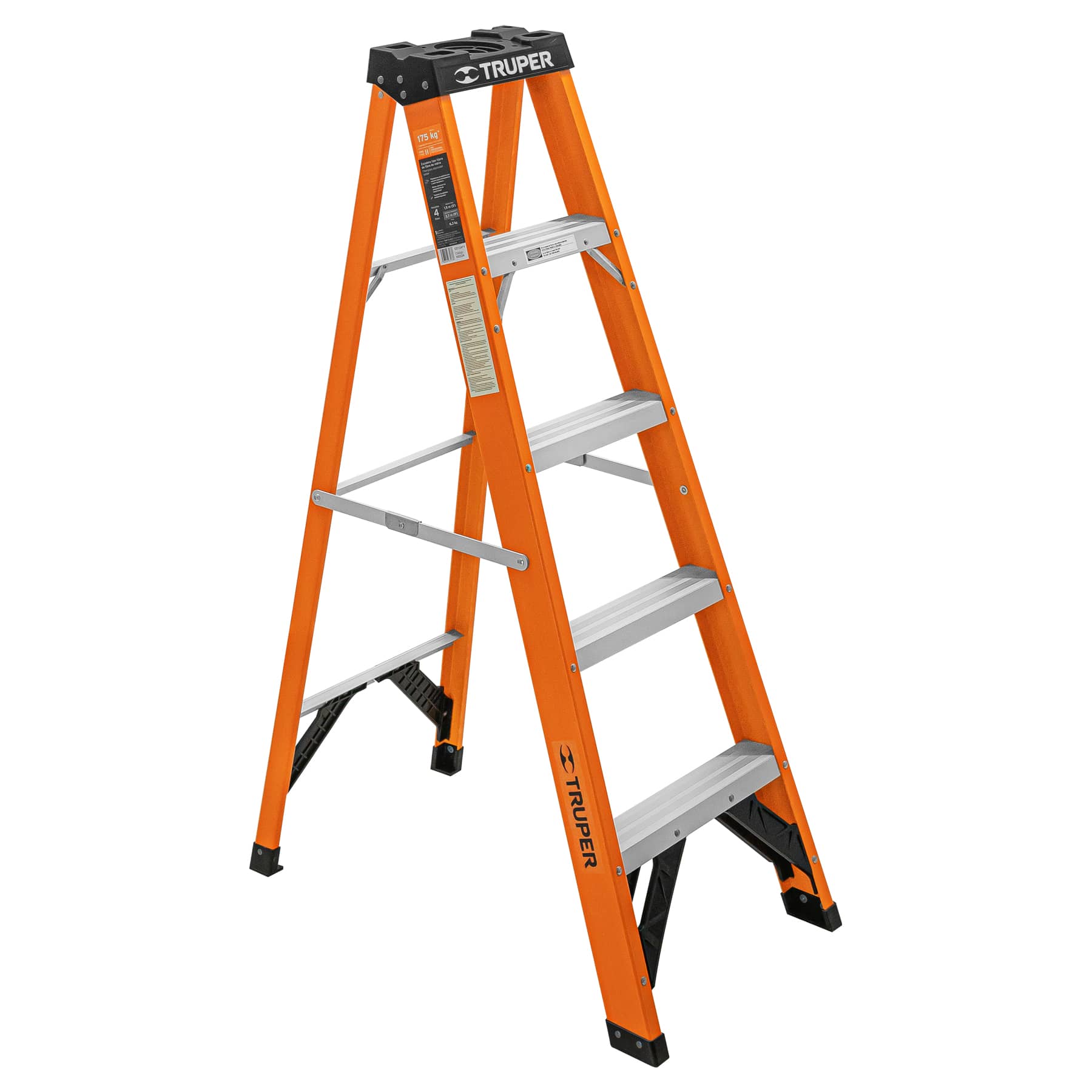 100224 Escalera de tijera, tipo ll, 4 peldaños, fibra de vidrio