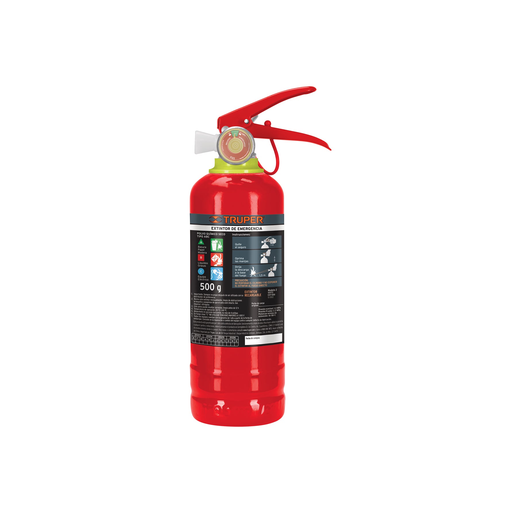 101172 Extintor portátil recargable 0.5 kg, polvo tipo ABC, Truper