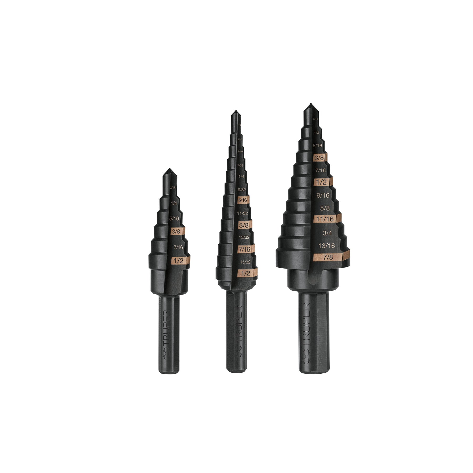 100988 Juego de 3 brocas escalonadas de óxido negro, Truper