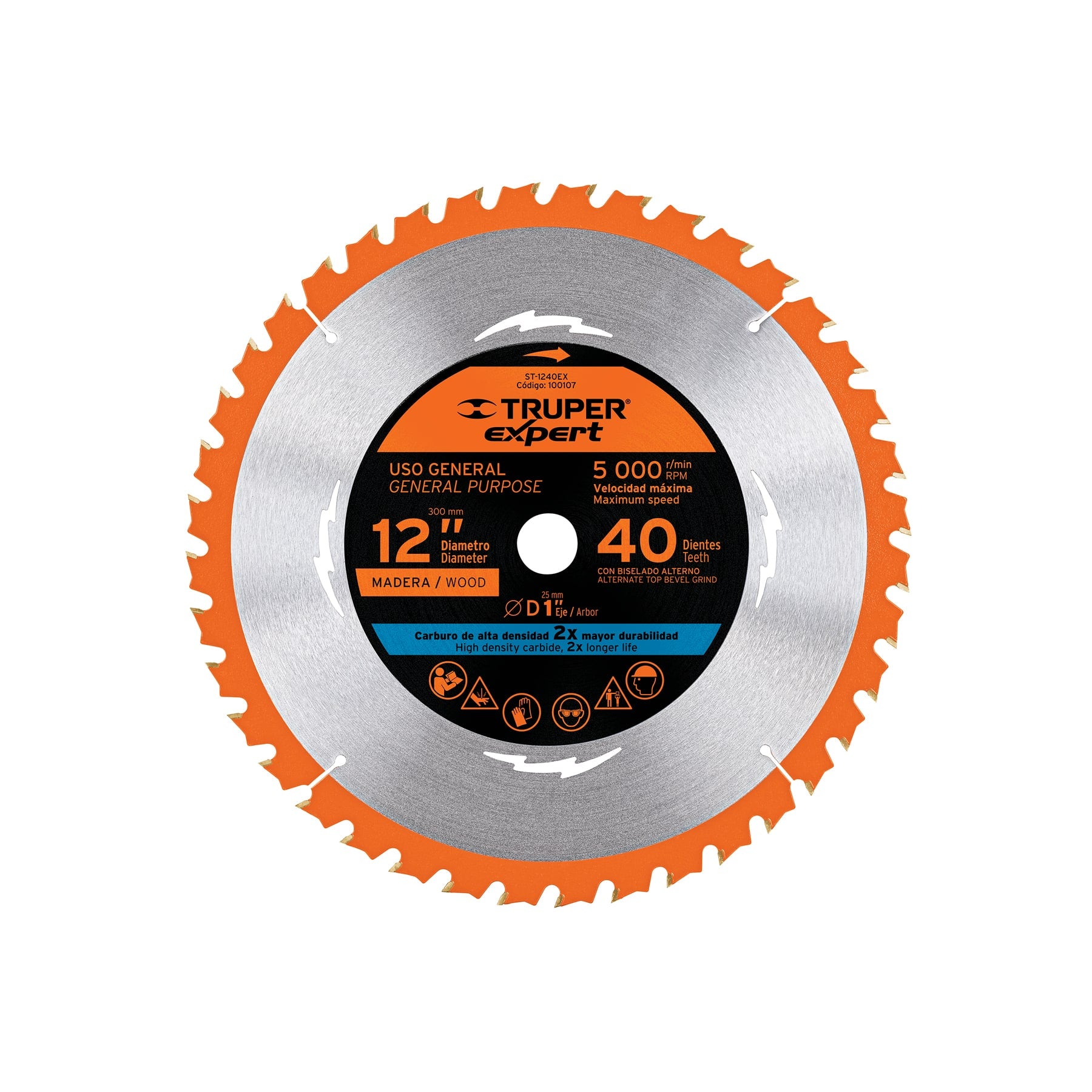 100107 Disco sierra 12' para madera, 40 dientes centro 1', Expert